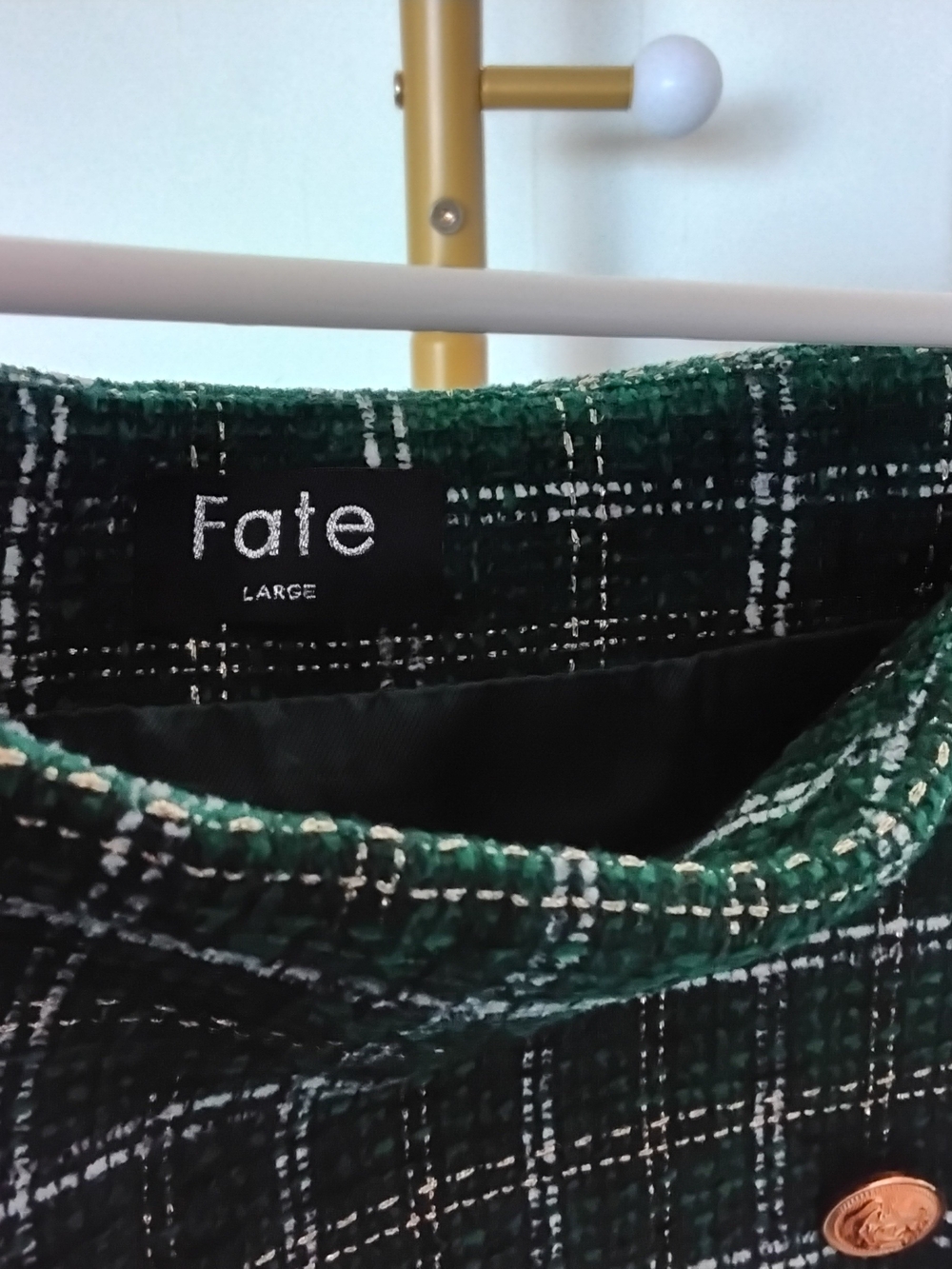 Fate Dark Green Plaid Tweed Double-Breasted Jacket - Picture 2 of 3